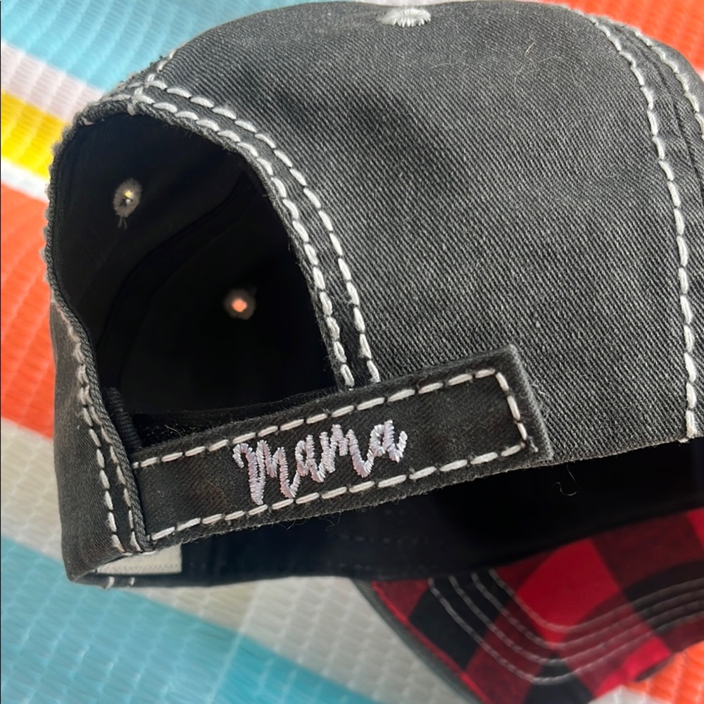 ❌SOLD❌Black Distressed Mama Cap with Floral Embroidery - Picture 7 of 10